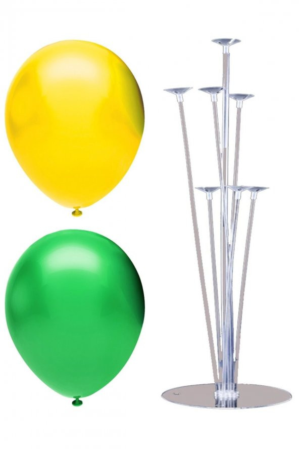 7 Çubuklu Balon Standı + 100 Adet Balon ( Sarı - Koyu Yeşil )