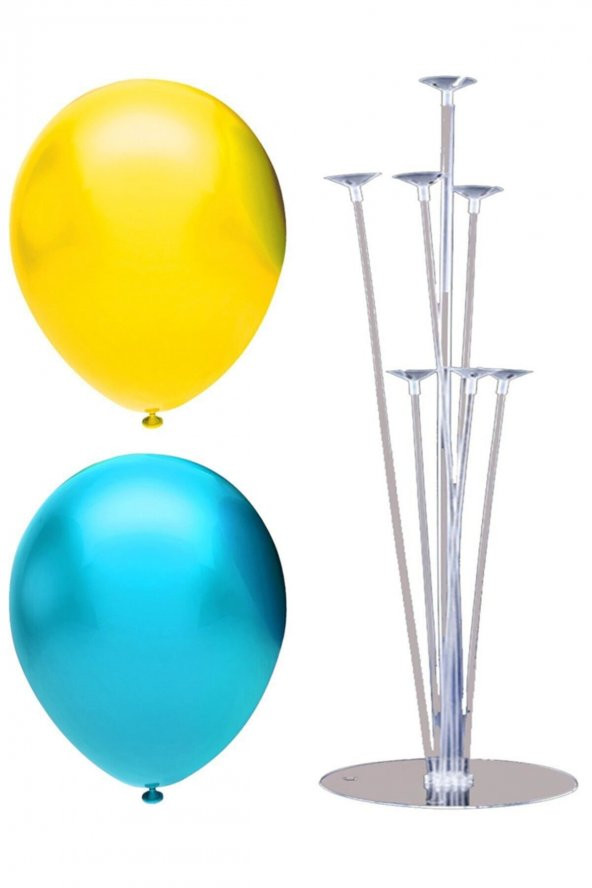 7 Çubuklu Balon Standı + 100 Adet Balon ( Açık Mavi - Sarı )