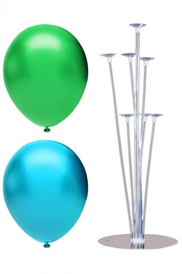 7 Çubuklu Balon Standı + 100 Adet Balon ( Açık Mavi - Koyu Yeşil )