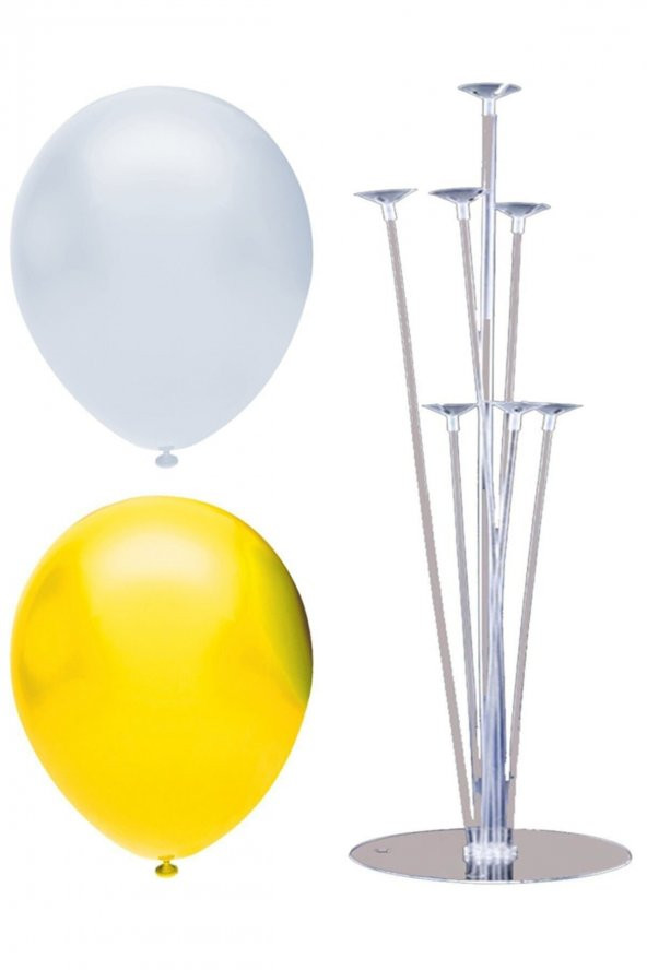 7 Çubuklu Balon Standı + 100 Adet Balon ( Sarı - Beyaz )