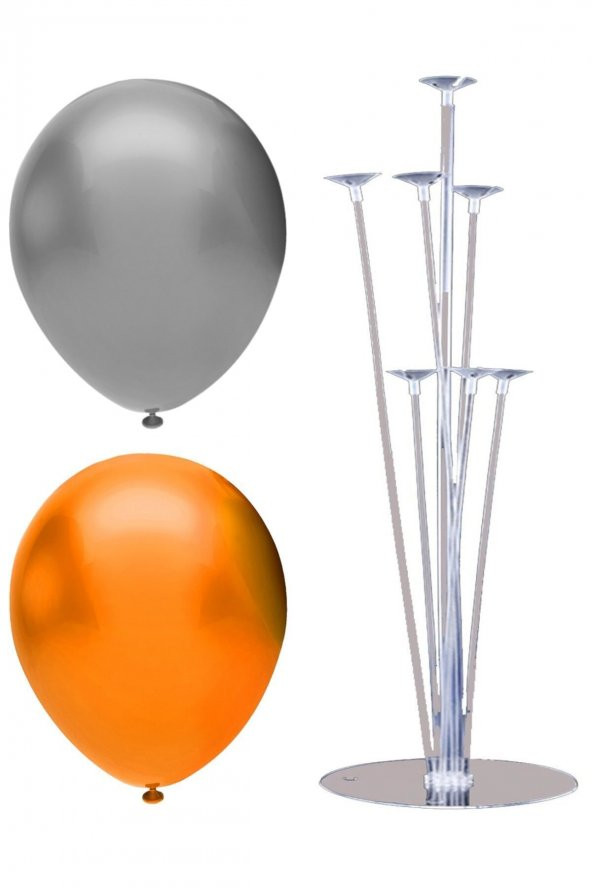 7 Çubuklu Balon Standı + 100 Adet Balon ( Gümüş - Turuncu )