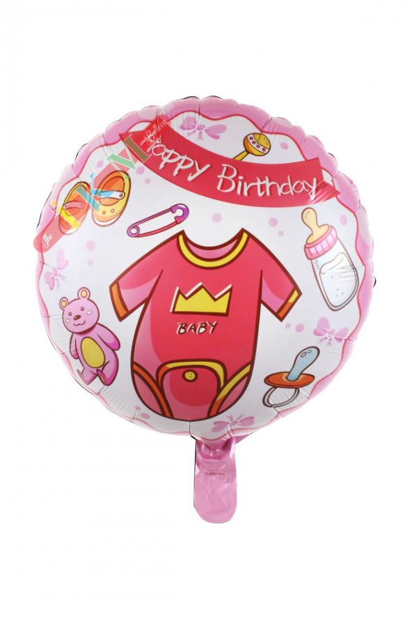 "happy Birthday" Baby Baskılı Yuvarlak Folyo Balon Pembe 18 Inç