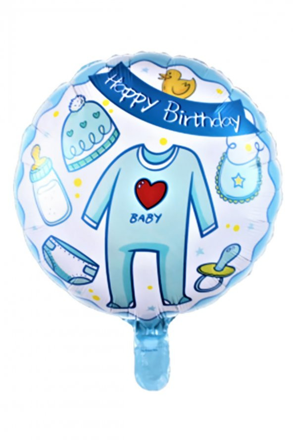 "happy Birthday" Baby Baskılı Yuvarlak Folyo Balon Mavi 18 Inç