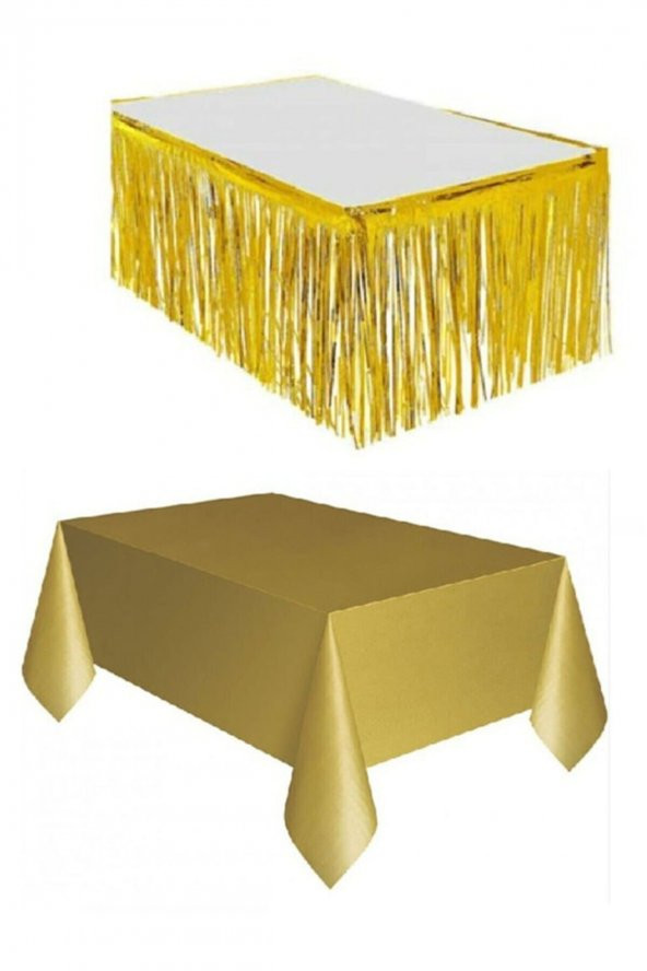 Plastik Gold Masa Örtüsü - Gold Metalize Masa Eteği Püskülü
