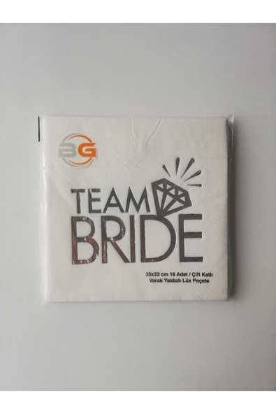 Beyaz Üzerine Gümüş Yaldız Baskılı Team Bride Peçete