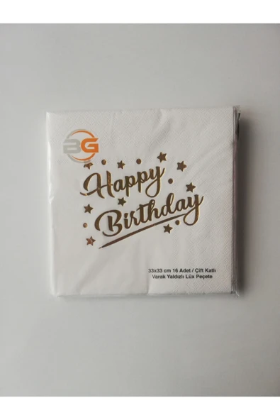 Beyaz Üzerine Gold Yaldız Baskılı Happy Birthday Peçete