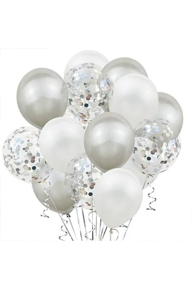 Beyaz Gümüş Konfetili Balon