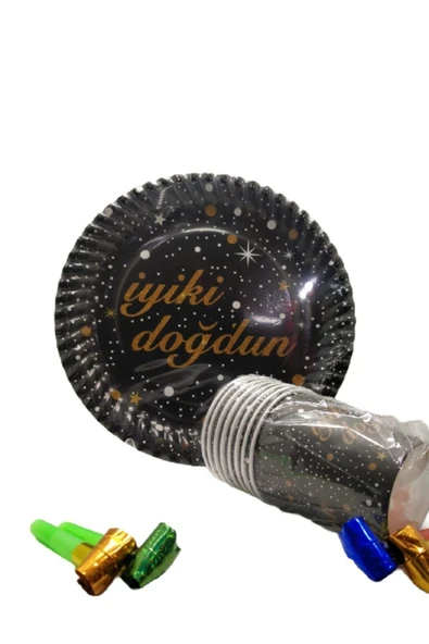 Altın Baskılı İyi Ki Doğdun Karton Tabak Bardak 8 Kişilik