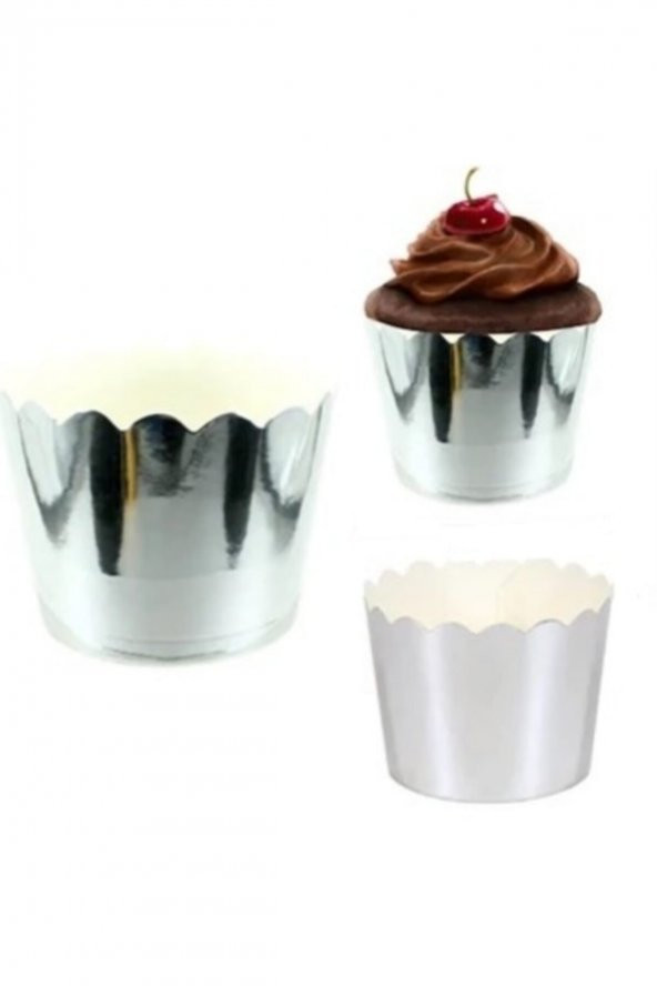 Metalize Gümüş Cupcake Muffin Kapsülü 12li