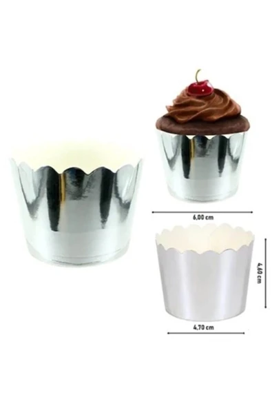 Metalize Gümüş Cupcake Muffin Kapsülü 12'li - 2