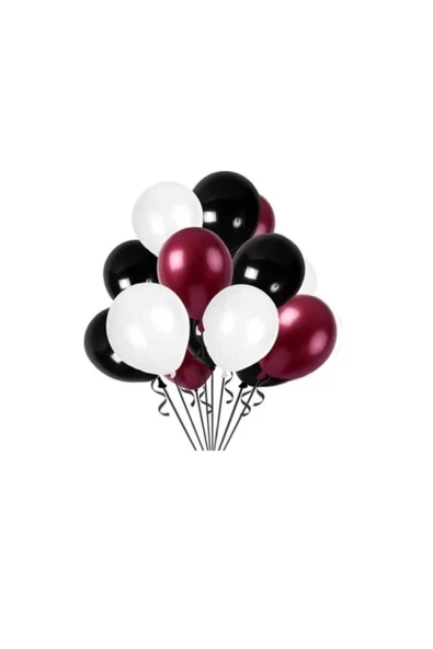 Bordo /siyah /beyaz Renk Metalik Balon 20 Adet