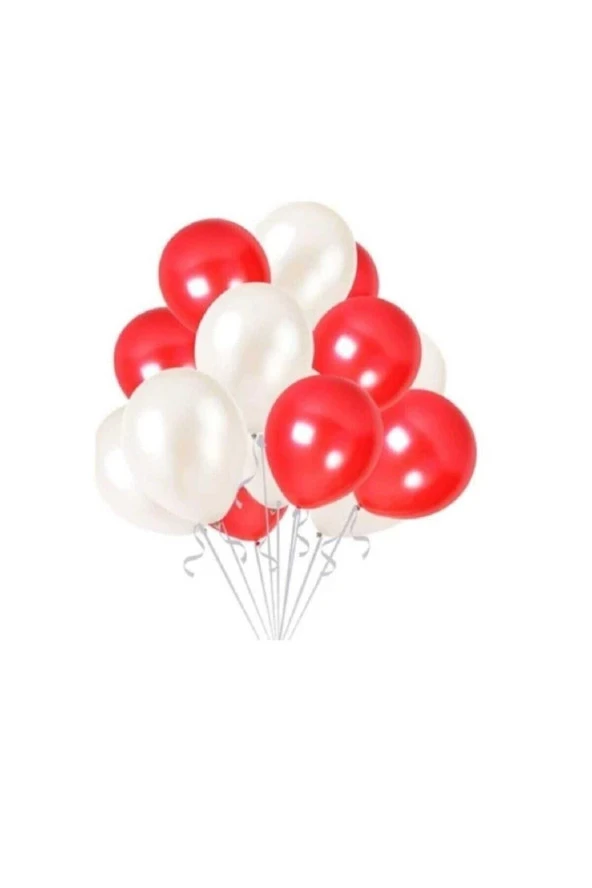 10 Adet Beyaz Renk Metalik Balon 10 Adet Kırmızı Renk Metalik Balon 20 Adet