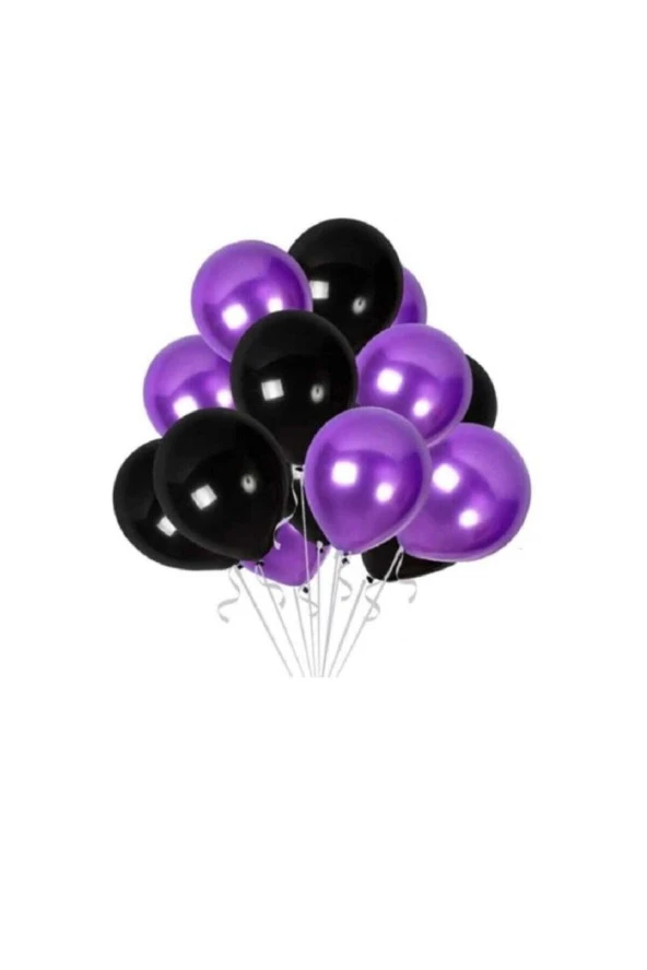 10 Adet Siyah Renk Metalik Balon 10 Adet Mor Renk Metalik Balon 20 Adet