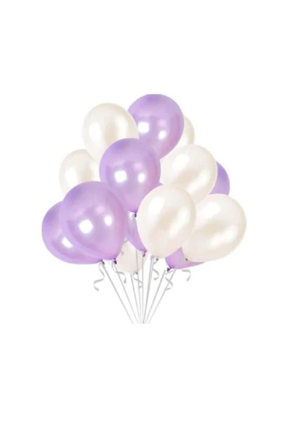 10 Adet Lila Renk Metalik Balon 10 Adet Beyaz Renk Metalik Balon 20 Adet