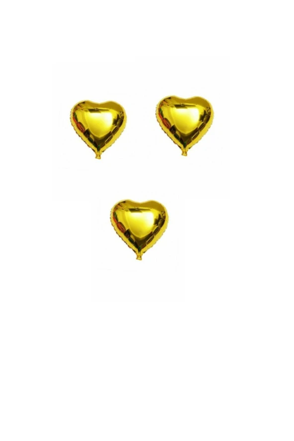 3 Adet Parlak Kalp Şekil Gold Folyo Balon 18 Inç
