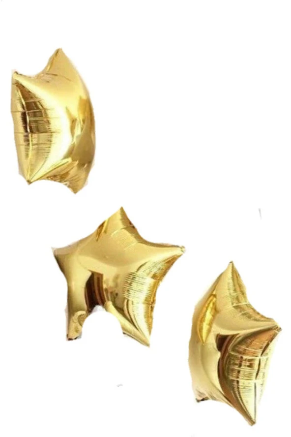 3 Adet Parlak Yıldız Şekil Gold Folyo Balon 18 Inç