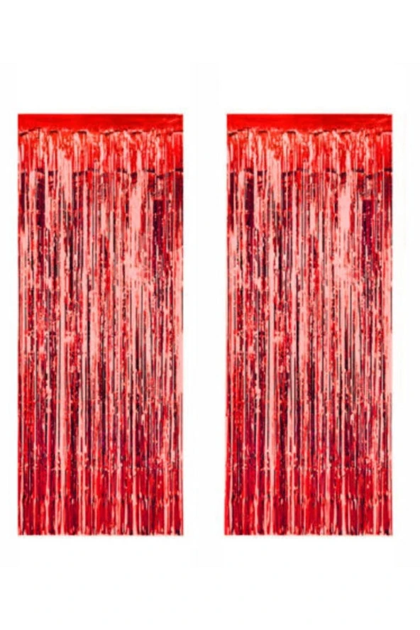 Kırmızı Püsküllü Işıltılı Arka Fon Kapı Perdesi 90×240 Cm