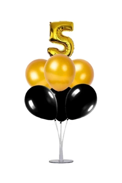Gold/siyah Renk 5 Yaş Balon 1 Adet Balon Standı