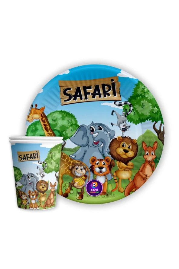 Partioyunevi Safari Karton 8li Tabak Ve 8li Bardak Tabak 8li