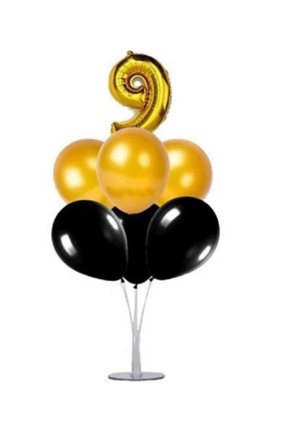 Gold/siyah Renk 9 Yaş Balon + 1 Adet Balon Standı
