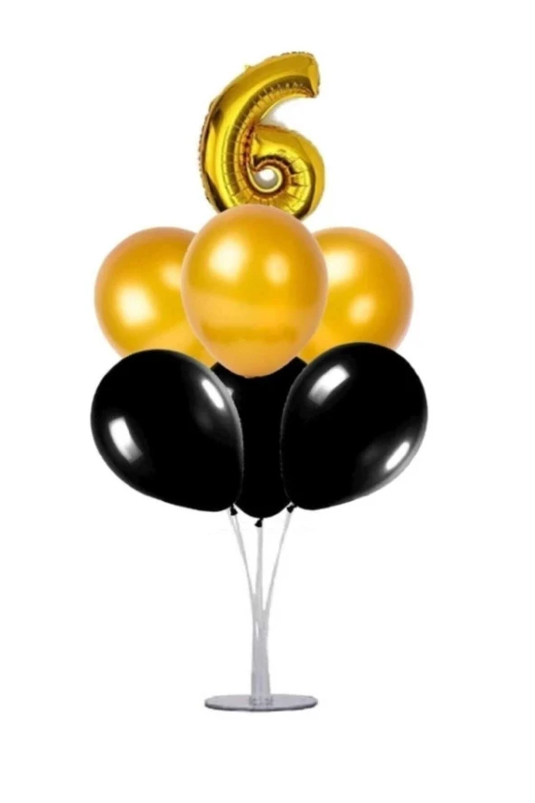 * Gold/siyah Renk 6 Yaş Balon + 1 Adet Balon Standı