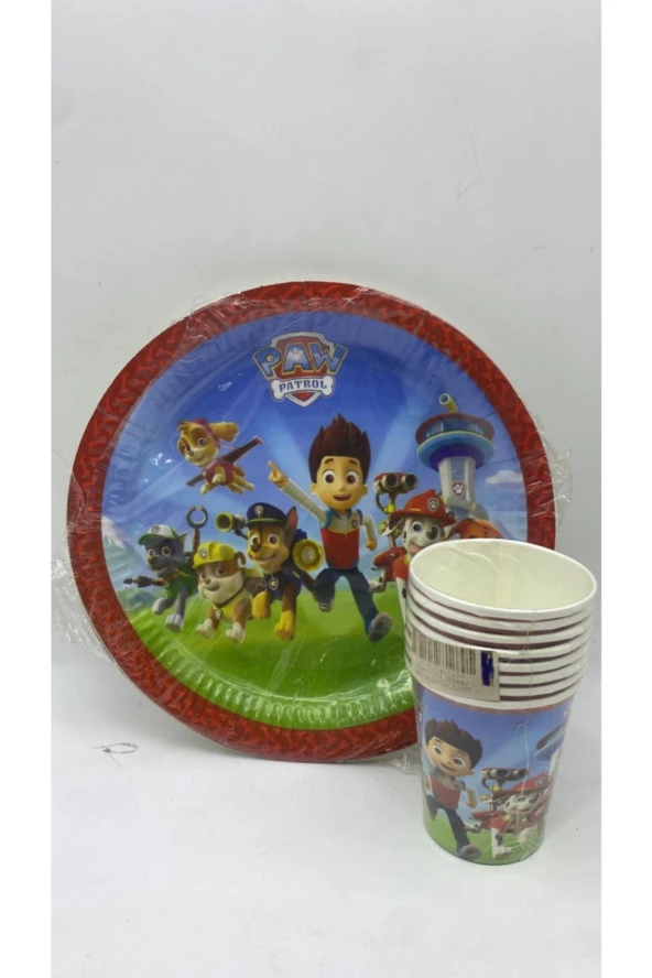 Paw Patrol Karton Tabak Bardak Set 8 Kişilik