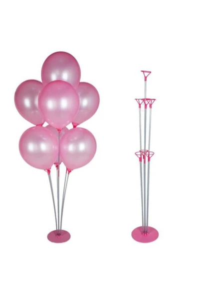 7'li Balon Standı+7 Adet Metalik Balon Pembe