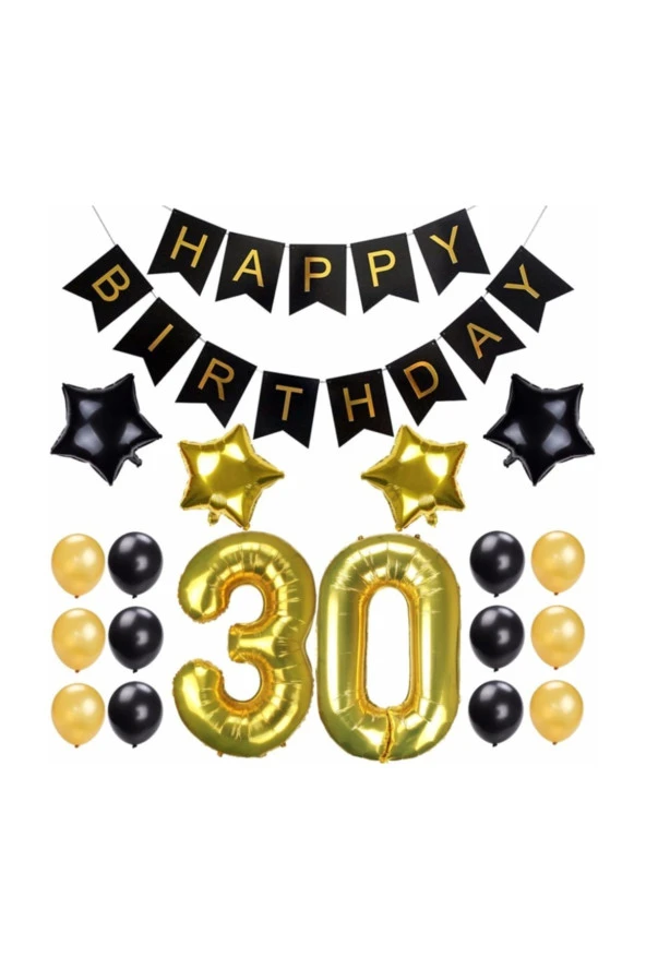 30 Yaş Yetişkin Parti Seti Gold 30 Yaş Doğum Günü Set