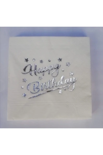Parti Happy Birthday Gümüş Varak Yaldızlı Peçete 16 Adet