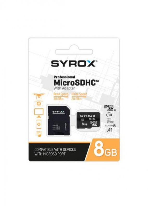 Syrox 8Gb + Adaptör Micro Sd Hafıza Kartı Flash Memory SDHC