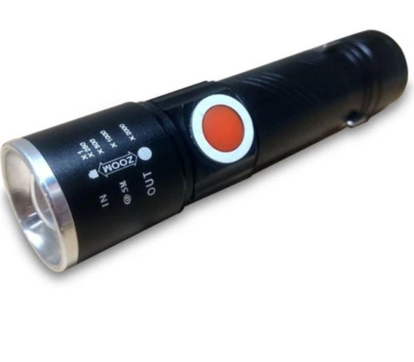 Mini Fener Dahili Batarya Kendinden USB Şarj Soketli T6 Led Zoom - 5