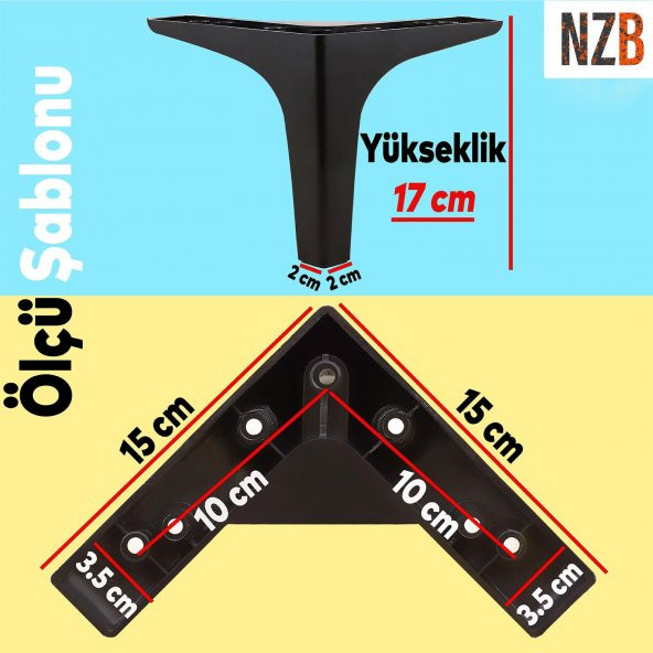 Lüks Mobilya Kanepe Sehpa TV Ünitesi Koltuk Ayağı 17 cm Siyah Baza Ayak - 4