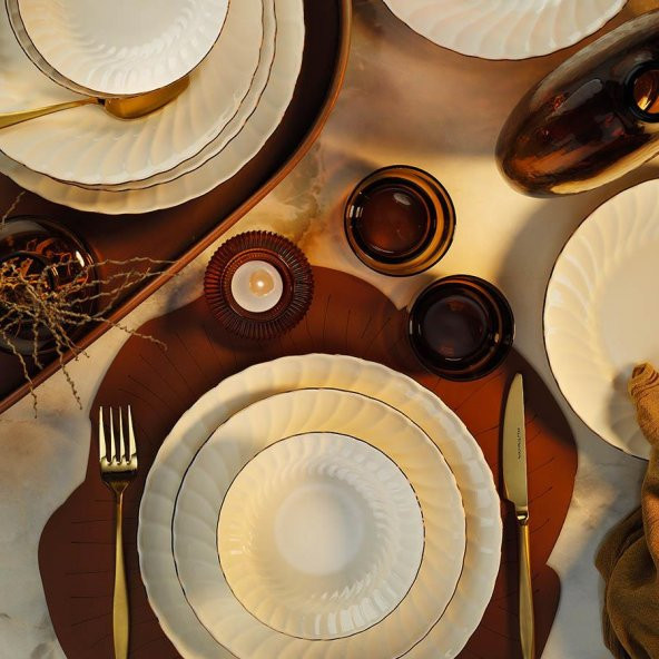 Kütahya Porselen Lilyum 24 Parça Yemek Takımı Bakır Fileli
