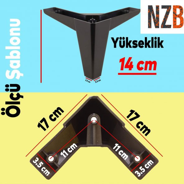 Lüks Mobilya Kanepe Sehpa TV Ünitesi Koltuk Ayağı 14 cm Siyah Baza Ayak - Resim 2
