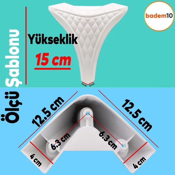 Petek Lüks Mobilya Kanepe Sehpa Tv Ünitesi Koltuk Puf Ayağı 15 Cm Beyaz Baza Ayakları - 4