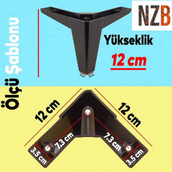 Lüks Mobilya Kanepe Sehpa TV Ünitesi Koltuk Ayağı 12 cm Siyah Baza Ayak - 3