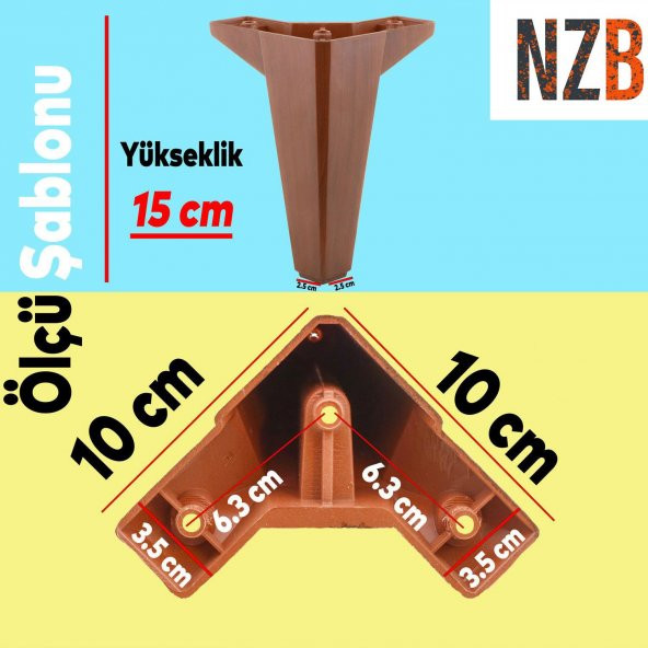 Lüks Mobilya Kanepe Sehpa TV Ünitesi Koltuk Ayağı 15 cm Ahşap Desenli Kahverengi Baza Ayak - 5