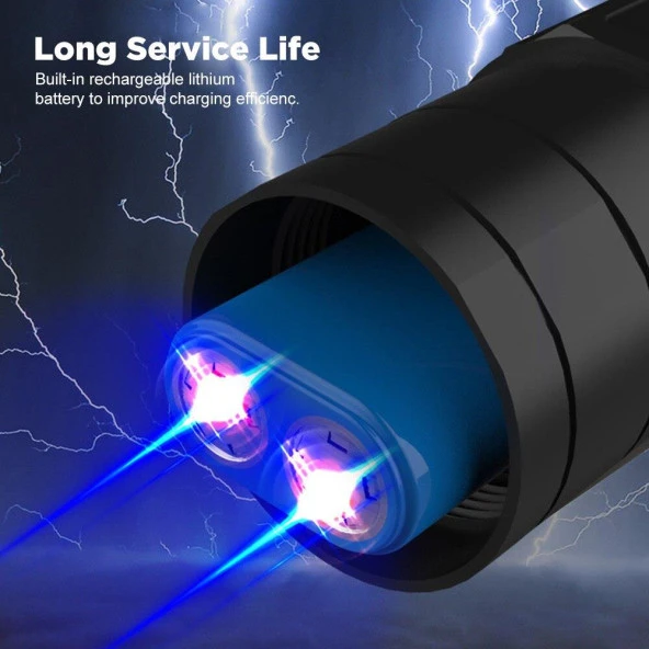 4 Renk UV Balıkçı Feneri 300 Lümen Zoom 2 Mod USB Şarj Dahili Pil - 7