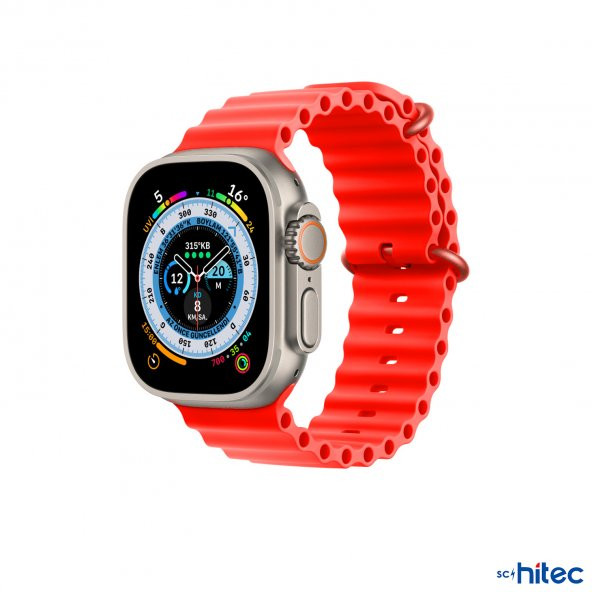 ScHitec 42-49mm Yeni Nesil Apple Uyumlu Akıllı Saat Kordonu Silikon Kırmızı - 3