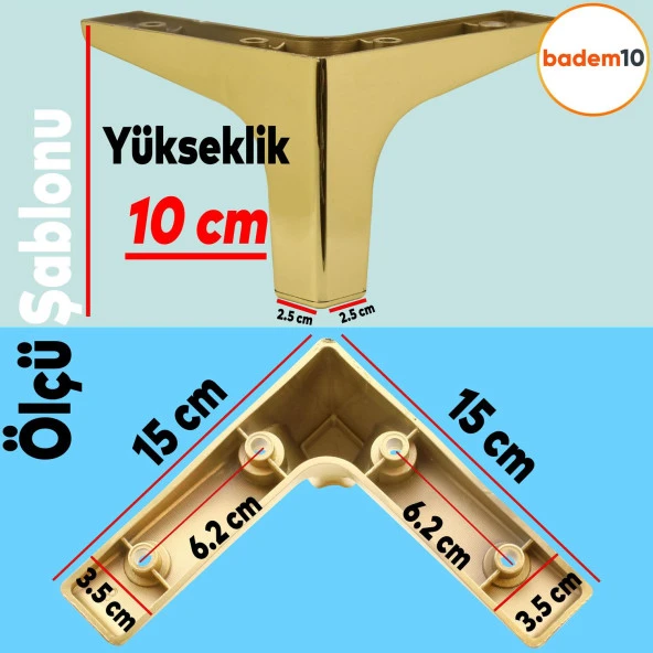 Sedef Lüks Mobilya Kanepe Sehpa TV Ünitesi Koltuk Ayağı 10 cm Altın Gold Baza Ayak - 2