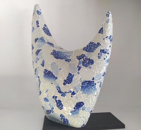 Masa Lambası Yarım Ay Cam Mozaik Sanatsal El İşciliğidir Heykel 60 cm