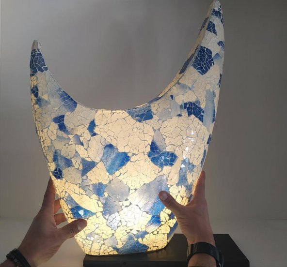 Masa Lambası Yarım Ay Cam Mozaik Sanatsal El İşciliğidir Heykel 60  cm - 2