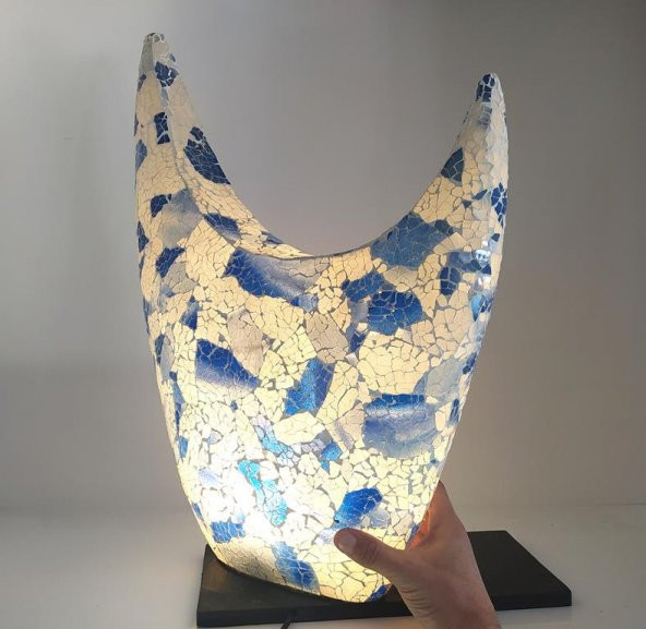 Masa Lambası Yarım Ay Cam Mozaik Sanatsal El İşciliğidir Heykel 60 cm - 3