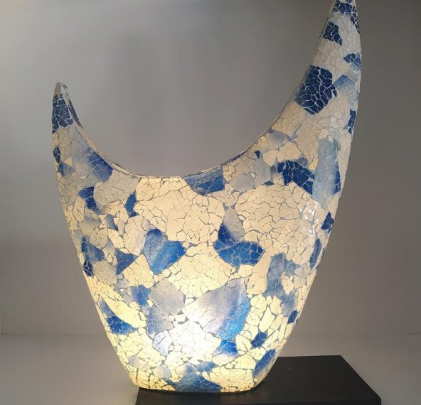 Masa Lambası Yarım Ay Cam Mozaik Sanatsal El İşciliğidir Heykel 60 cm - 5
