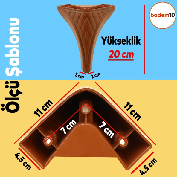Petek Lüks Mobilya Kanepe Tv Ünitesi Koltuk Puf Ayağı 20 Cm Kahverengi Ahşap Desenli Konsol Ayak - 2