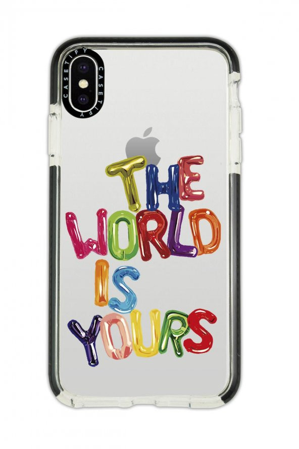 iPhone Xs Max Casetify The World Is Yours Desenli Anti Shock Premium Silikonlu Siyah Kenar Detaylı Telefon Kılıfı