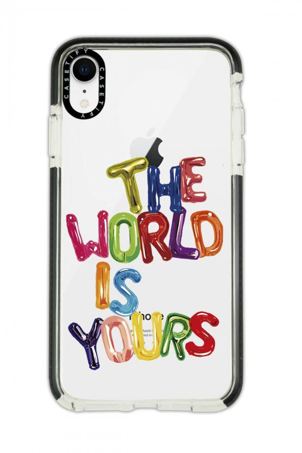 iPhone Xr Casetify The World Is Yours Desenli Anti Shock Premium Silikonlu Siyah Kenar Detaylı Telefon Kılıfı