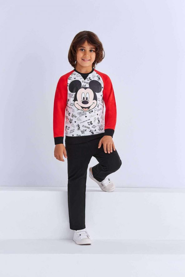 Mickey & Minnie Mouse Lisanslı Erkek Çocuk Eşofman Takımı Krem