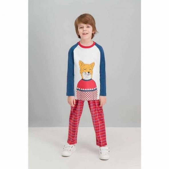 Fox Ekose Krem Erkek Çocuk Pijama Takımı