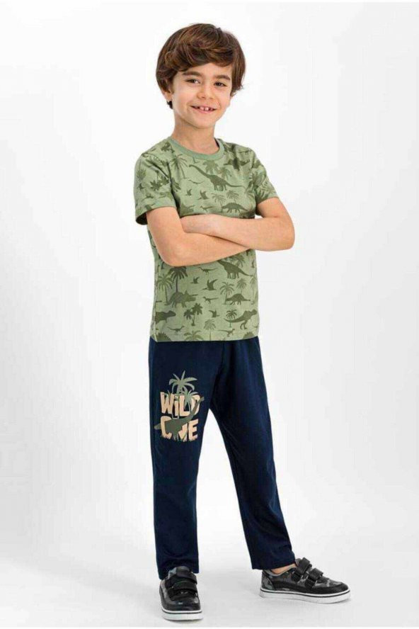Erkek Çocuk Haki Kısa Kol Pijama Takımı Rp1654-g-v1
